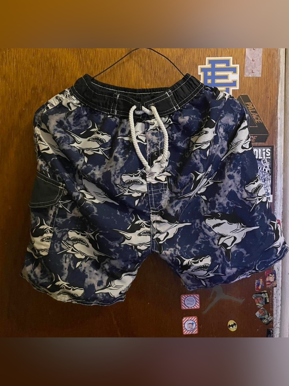 Shark Print Swim Trunks - Navy & White
